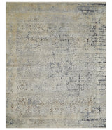 Premium Fine 8x10 Silver, Beige and Charcoal Traditional Floral High Low texture Hand Knotted Wool and Art Silk Rug-Area Rug-Parc Decor