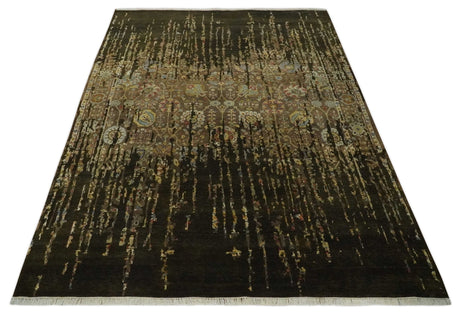 Premium Fine Transitional Brown and Olive Antique hand knotted wool Area Rug