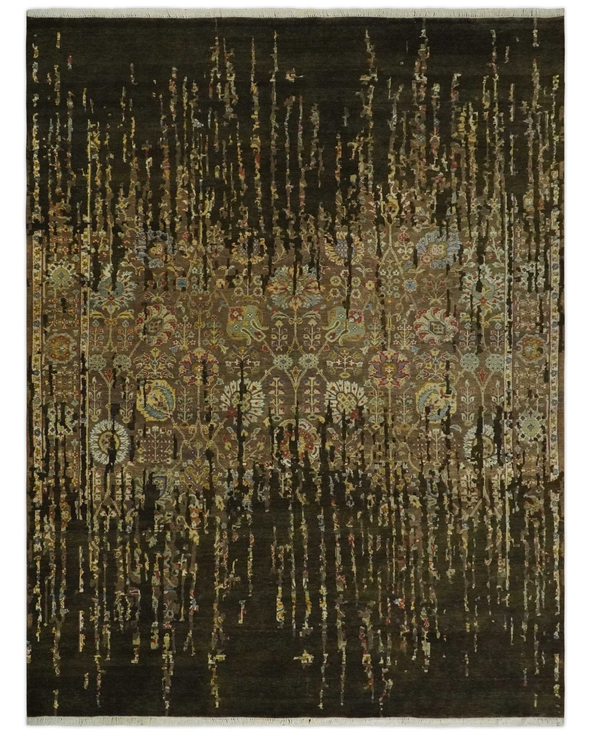 Premium Fine Transitional Brown and Olive Antique hand knotted wool Area Rug