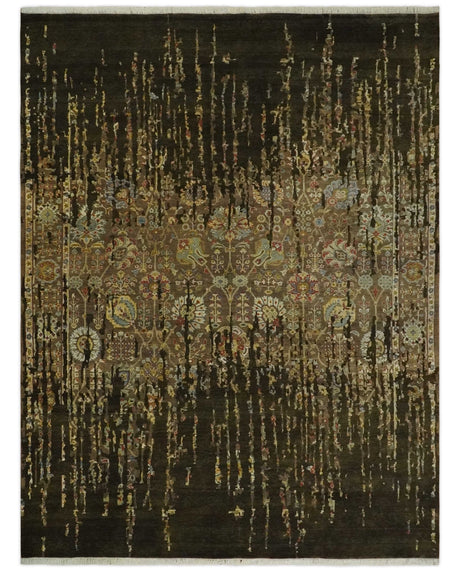 Premium Fine Transitional Brown and Olive Antique hand knotted wool Area Rug