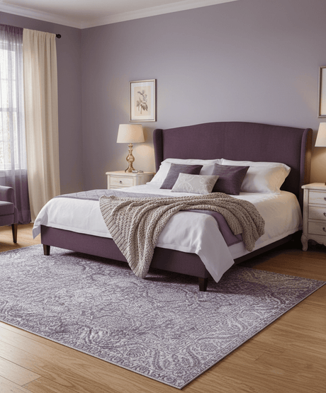Premium Floral Medallion Purple and Ivory 5.6x7.9 Viscose Area Rug