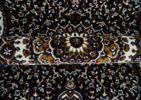 Premium Look 5x7 Black, Ivory and Brown Heriz Medallion Pattern Area Rug