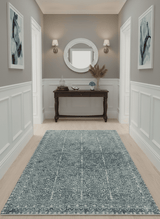 Premium look antique Design Teal, Charcoal and Ivory 5x8 Hand loom wool and Viscose Area Rug