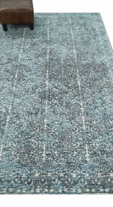 Premium look antique Design Teal, Charcoal and Ivory 5x8 Hand loom wool and Viscose Area Rug