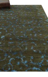 Premium look Antique Style Olive and Blue Hand loom 6x9 wool and Art Silk Area Rug-Area Rug-Parc Decor