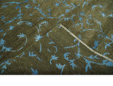 Premium look Antique Style Olive and Blue Hand loom 6x9 wool and Art Silk Area Rug-Area Rug-Parc Decor