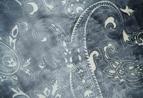 Premium look Charcoal, Ivory and Silver Hand loom Traditional Boteh Design Wool and Viscose Area Rug