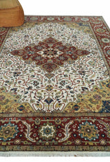 Premium Look Ivory, Rust and Gold 8x10 Hand knotted Traditional Wool Area Rug