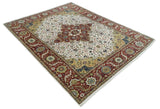 Premium Look Ivory, Rust and Gold 8x10 Hand knotted Traditional Wool Area Rug