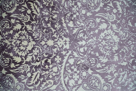 Premium Style Floral Ivory and Dark Purple 5.6x8 Handloom Wool and Viscose Area Rug