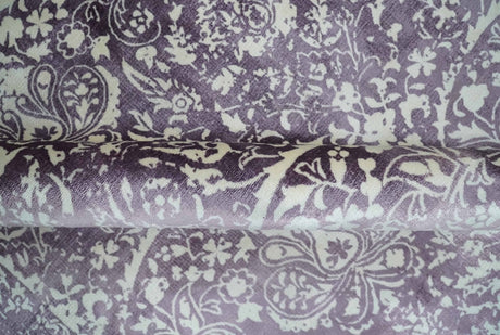 Premium Style Floral Ivory and Dark Purple 5.6x8 Handloom Wool and Viscose Area Rug