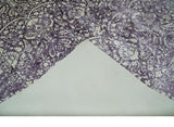 Premium Style Floral Ivory and Dark Purple 5.6x8 Handloom Wool and Viscose Area Rug