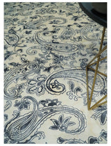 Premium Style Ivory and Charcoal Hand loom 5.6x8 Boteh Design Viscose Area Rug