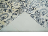 Premium Style Ivory and Charcoal Hand loom 5.6x8 Boteh Design Viscose Area Rug
