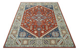 Premium Style Rust, Blue and Beige Hand Knotted Traditional Heriz wool Area Rug