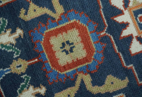 Premium Style Vibrant Colorful Blue, Ivory, Rust and Orange Traditional Hand Knotted Oriental Oushak Multi Size wool Area Rug