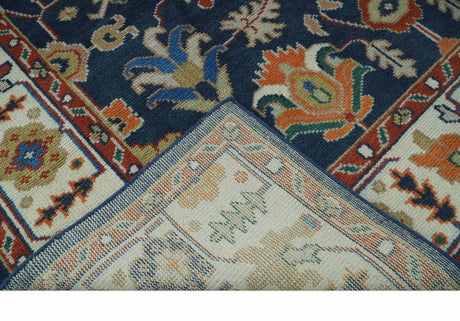 Premium Style Vibrant Colorful Blue, Ivory, Rust and Orange Traditional Hand Knotted Oriental Oushak Multi Size wool Area Rug