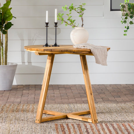 Prenton Modern Slat-Top Patio Round Dining Table-Outdoor-Parc Decor