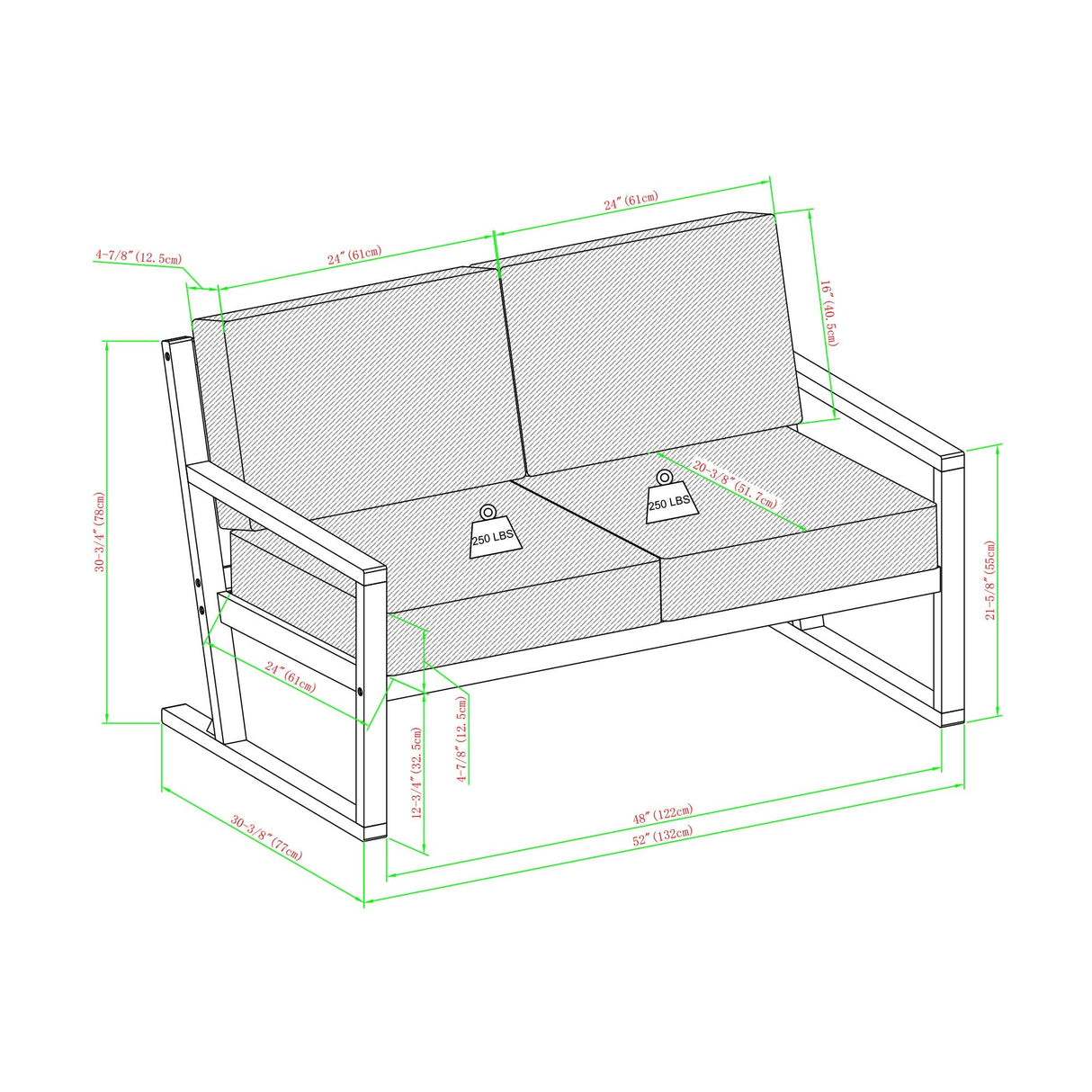 Prenton Modern Solid Wood Slatted Outdoor Loveseat-Outdoor-Parc Decor