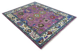 Purple And Ivory Hand knotted Modern Oushak Wool Area Rug