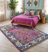 Purple And Ivory Hand knotted Modern Oushak Wool Area Rug