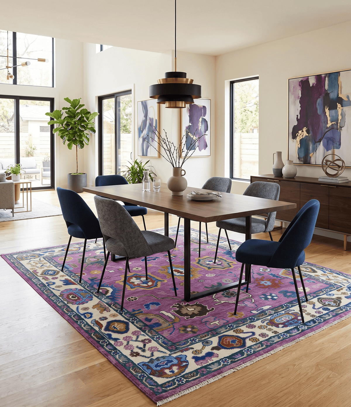 Purple And Ivory Hand knotted Modern Oushak Wool Area Rug