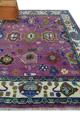Purple And Ivory Hand knotted Modern Oushak Wool Area Rug