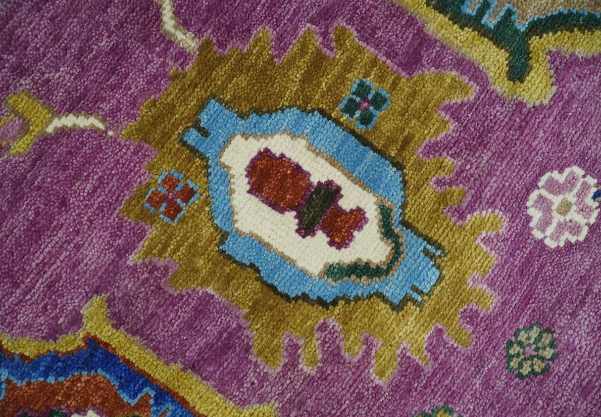 Purple And Ivory Hand knotted Modern Oushak Wool Area Rug