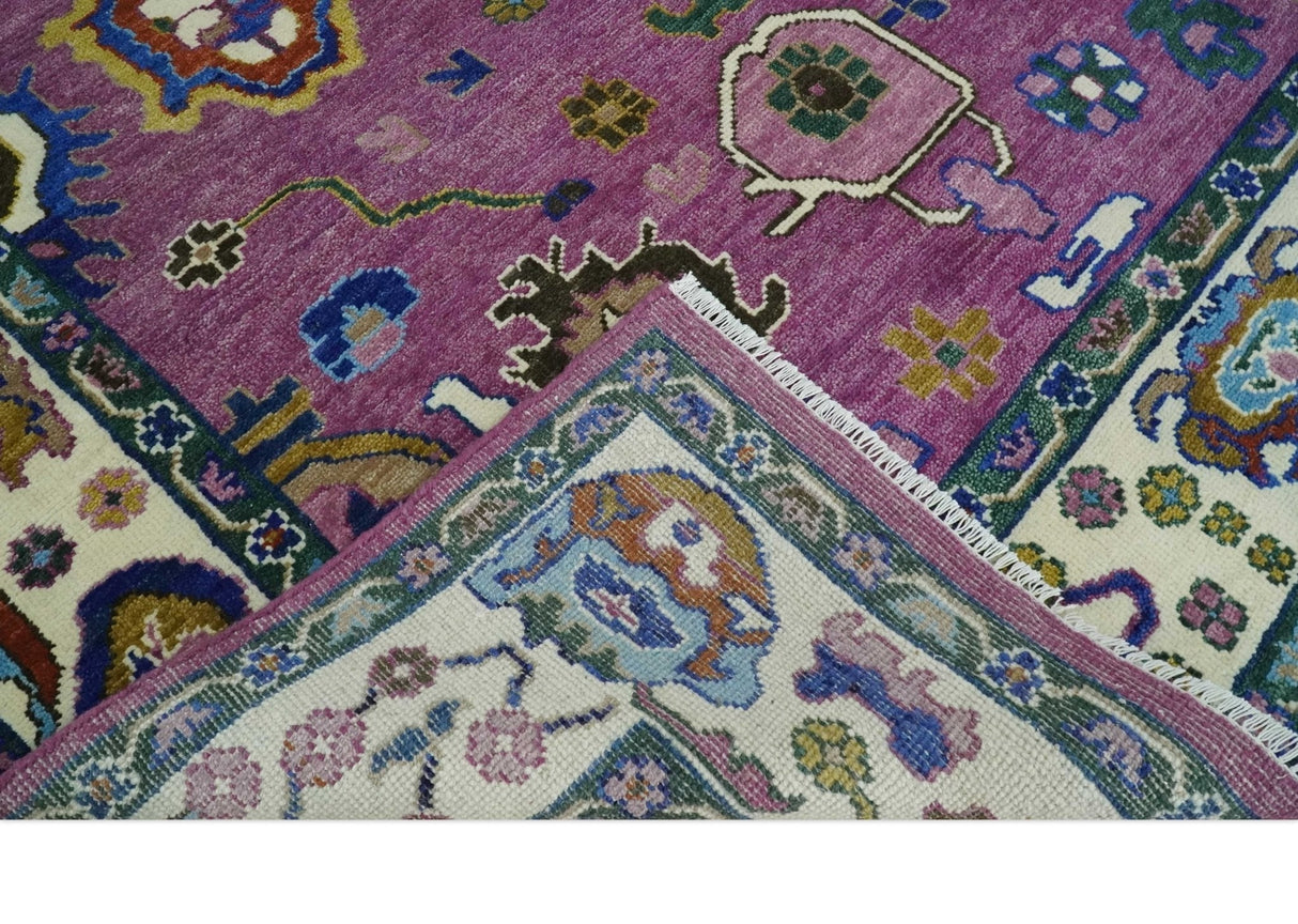 Purple And Ivory Hand knotted Modern Oushak Wool Area Rug