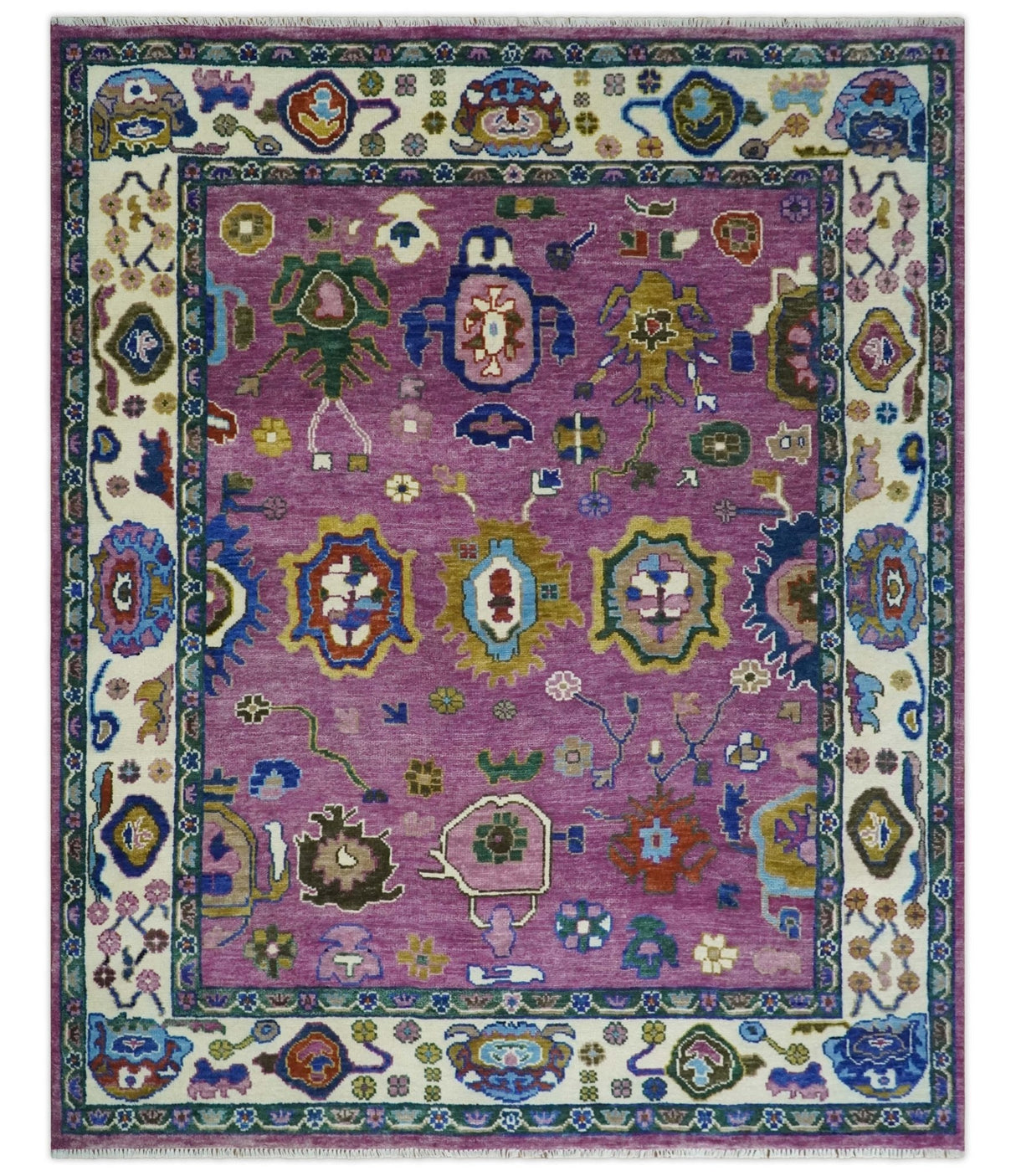 Purple And Ivory Hand knotted Modern Oushak Wool Area Rug