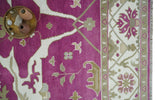 Purple, Ivory and Olive Traditional Hand knotted Oriental Oushak Multi Size wool Area Rug