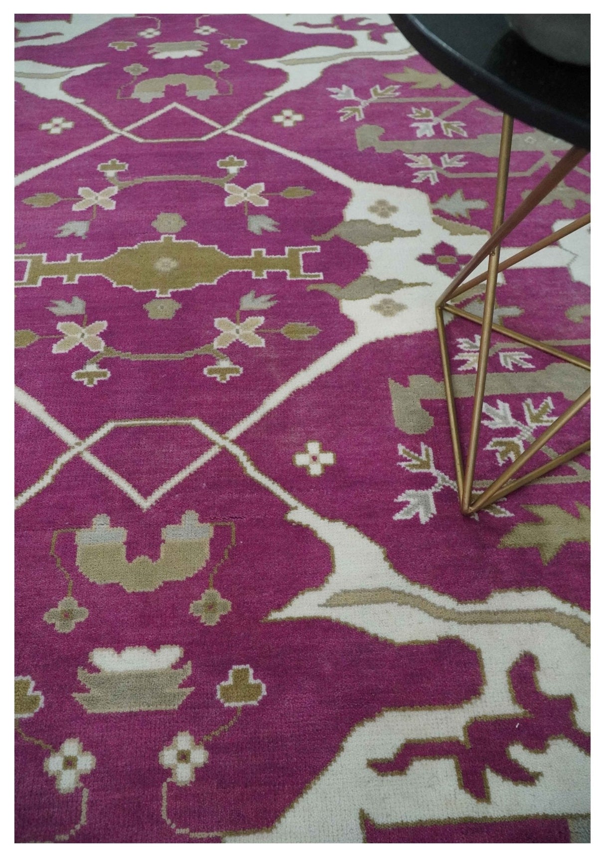 Purple, Ivory and Olive Traditional Hand knotted Oriental Oushak Multi Size wool Area Rug