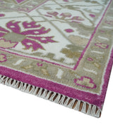 Purple, Ivory and Olive Traditional Hand knotted Oriental Oushak Multi Size wool Area Rug