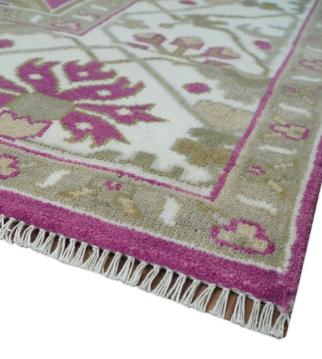Purple, Ivory and Olive Traditional Hand knotted Oriental Oushak Multi Size wool Area Rug