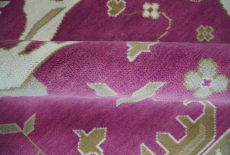Purple, Ivory and Olive Traditional Hand knotted Oriental Oushak Multi Size wool Area Rug