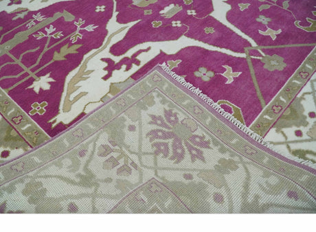 Purple, Ivory and Olive Traditional Hand knotted Oriental Oushak Multi Size wool Area Rug