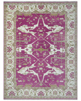 Purple, Ivory and Olive Traditional Hand knotted Oriental Oushak Multi Size wool Area Rug