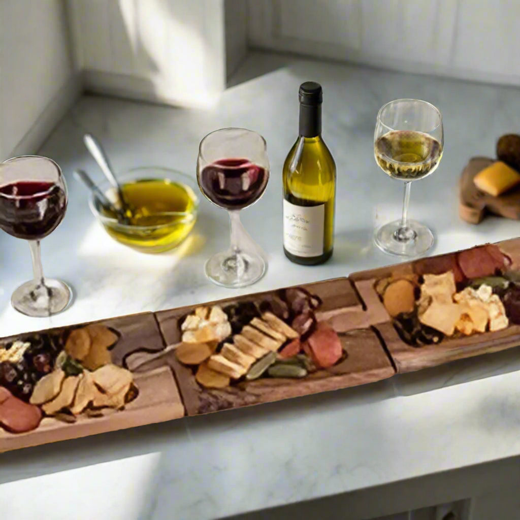 Puzzle Shaped Charcuterie / Wine Glass Holder Interlocking Board-Tabletop-Parc Decor