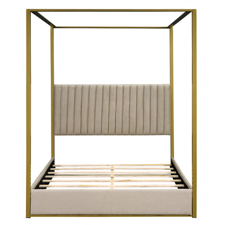 Queen Size Upholstery Canopy Platform Bed-Bedroom-Parc Decor