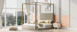 Queen Size Upholstery Canopy Platform Bed-Bedroom-Parc Decor
