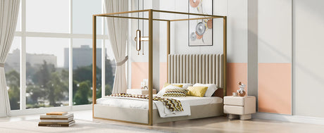Queen Size Upholstery Canopy Platform Bed-Bedroom-Parc Decor