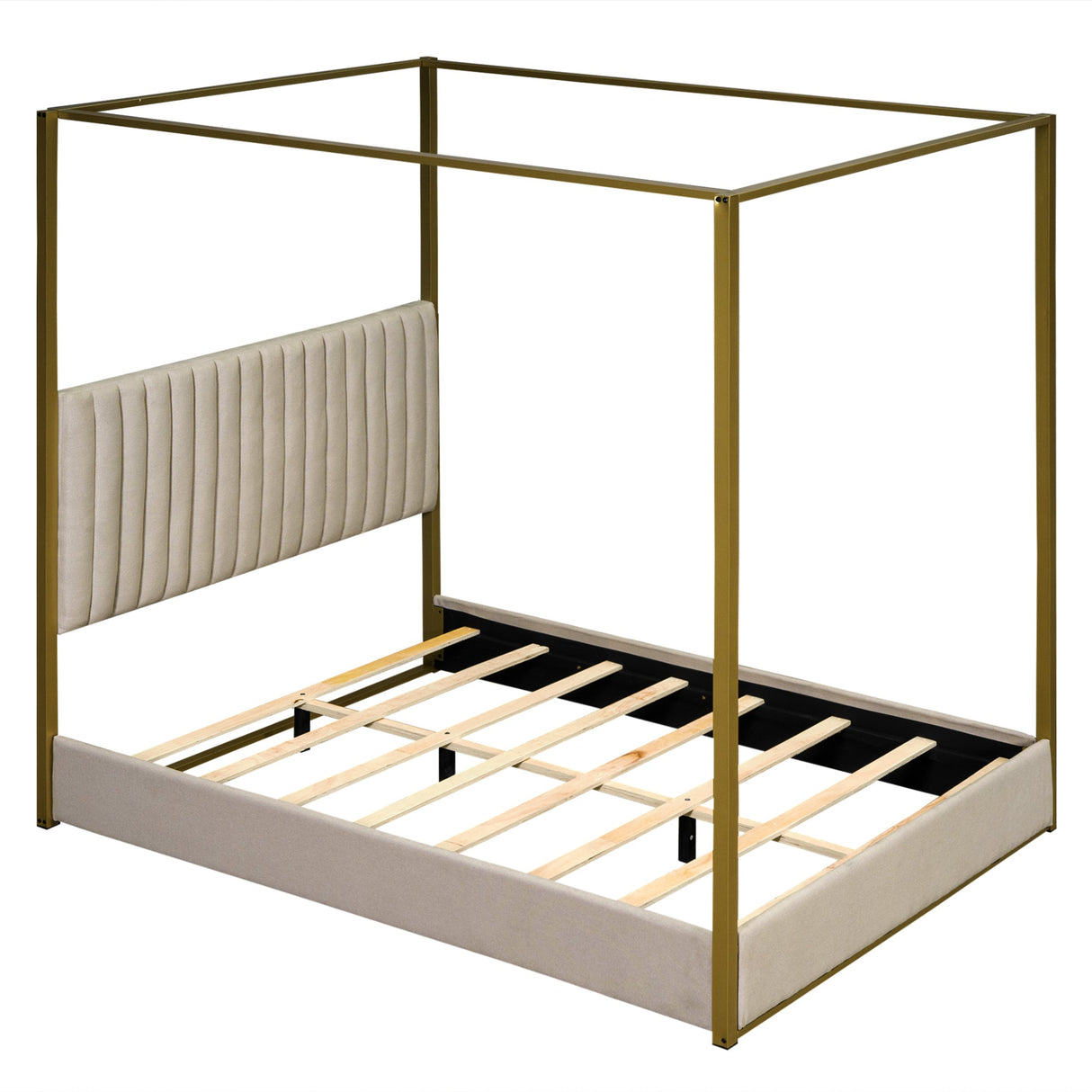 Queen Size Upholstery Canopy Platform Bed-Bedroom-Parc Decor