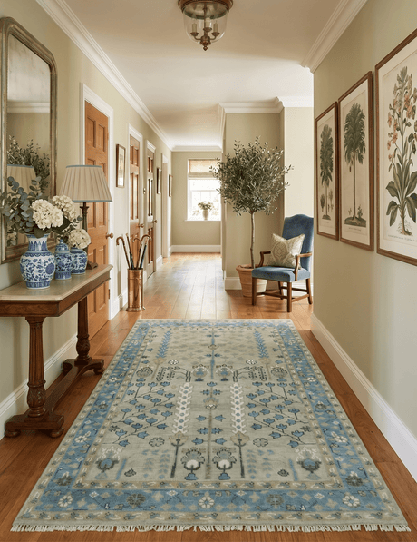 Quick Ship 6x9 Tree of life Beige And Blue Wool Rug