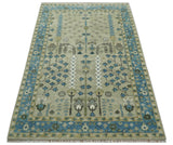 Quick Ship 6x9 Tree of life Beige And Blue Wool Rug