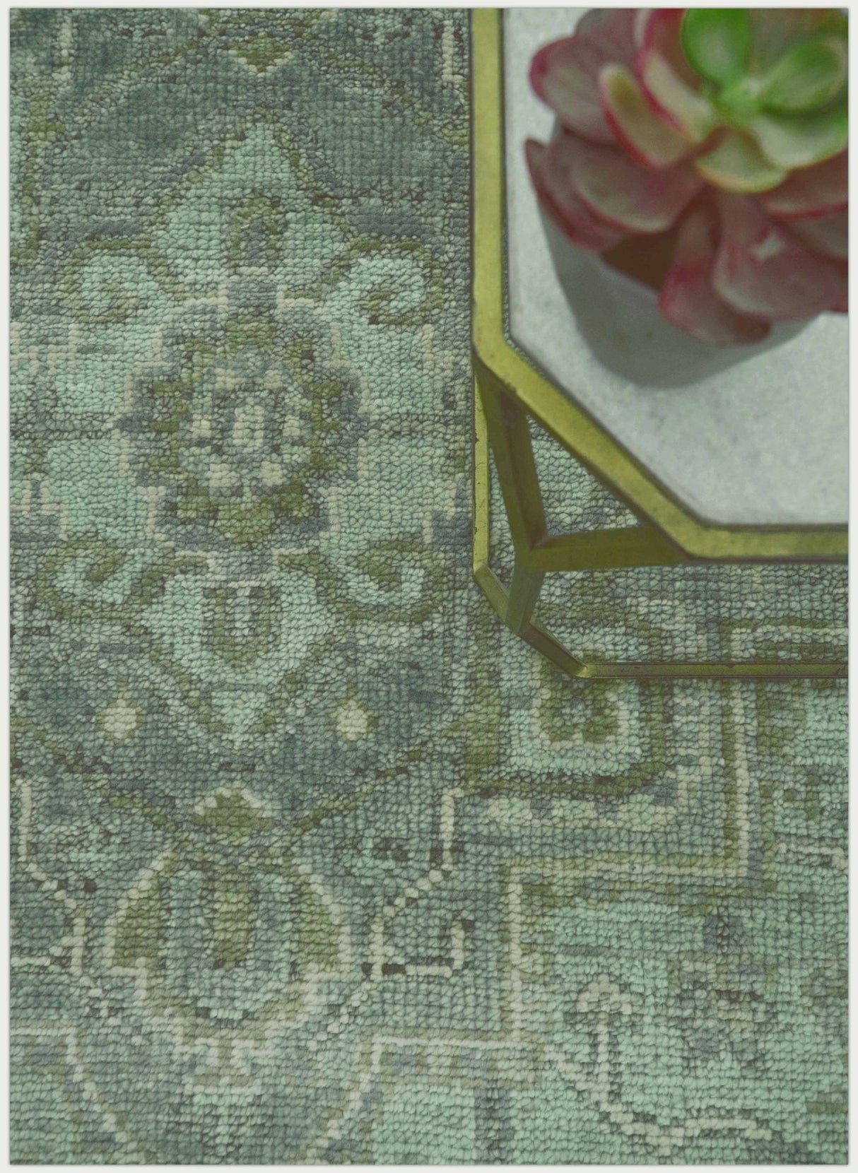 Quick Ship 7x10 Traditional Green And Gray Hand Knotted Wool Rug