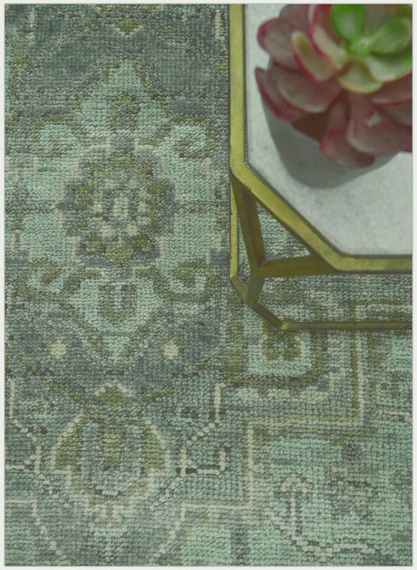 Quick Ship 7x10 Traditional Green And Gray Hand Knotted Wool Rug