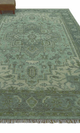 Quick Ship 7x10 Traditional Green And Gray Hand Knotted Wool Rug