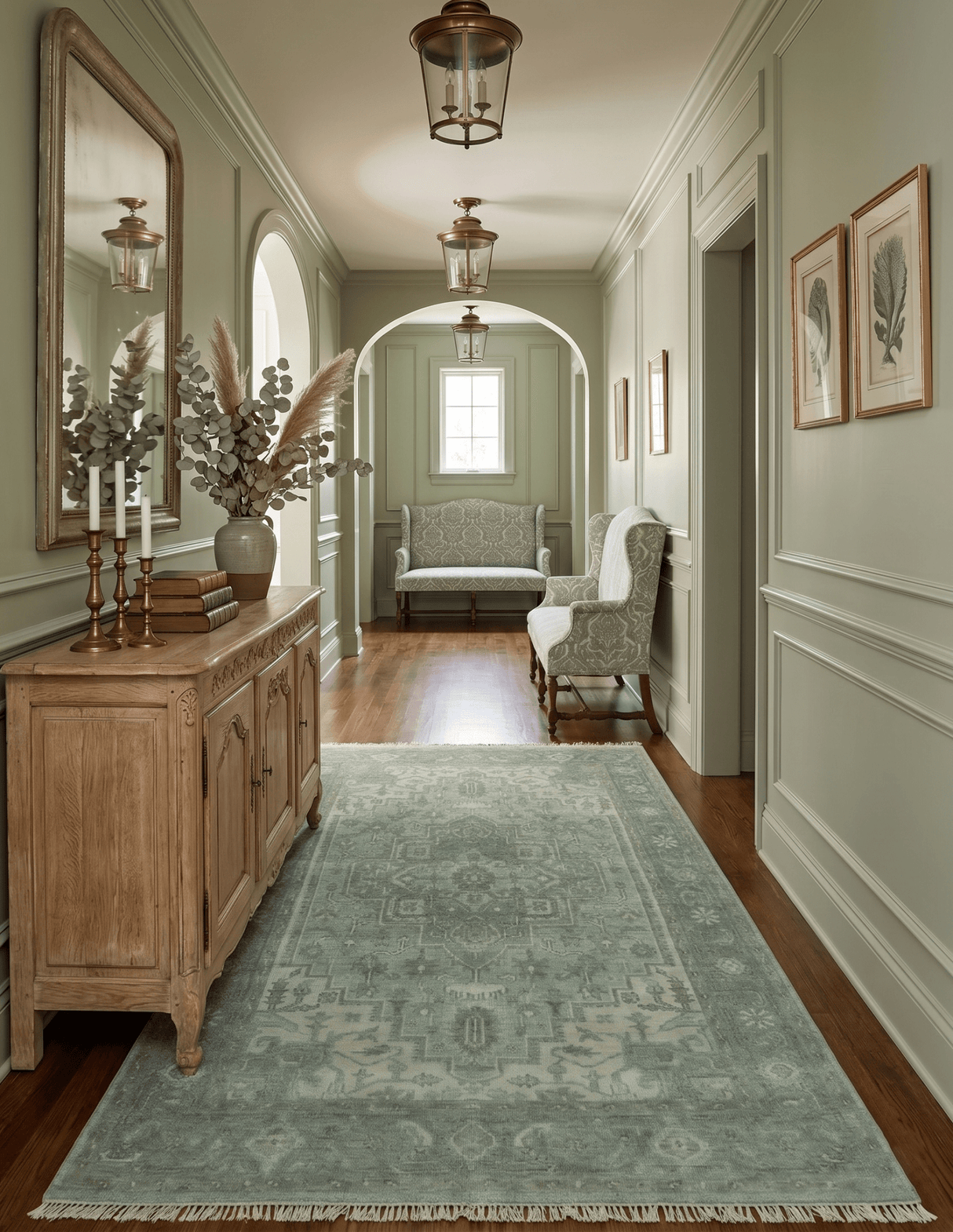 Quick Ship 7x10 Traditional Green And Gray Hand Knotted Wool Rug