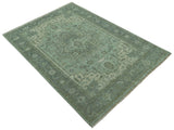 Quick Ship 7x10 Traditional Green And Gray Hand Knotted Wool Rug