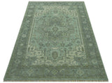 Quick Ship 7x10 Traditional Green And Gray Hand Knotted Wool Rug